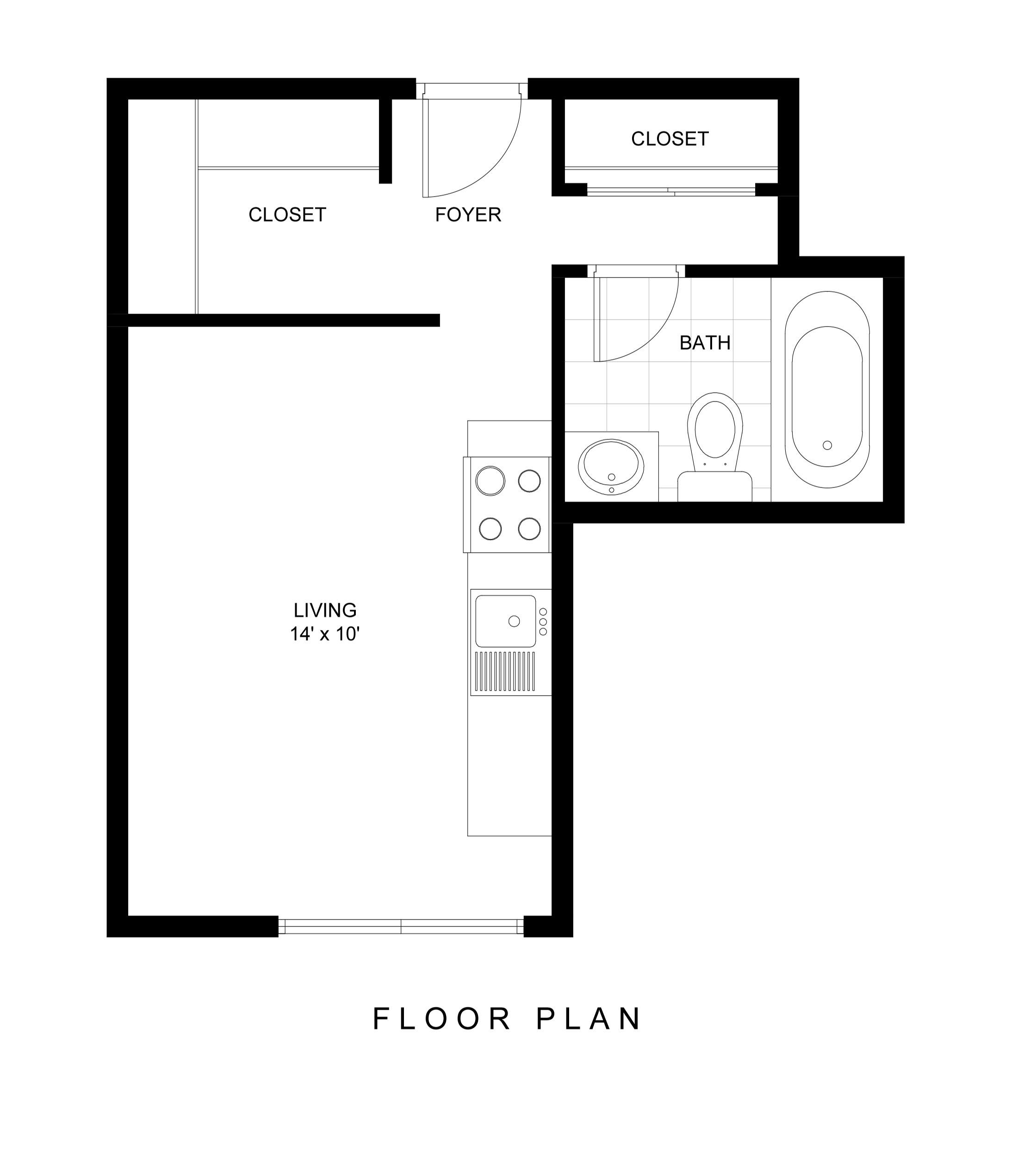 Floor plan for studio, 1 bath, 284 sqft